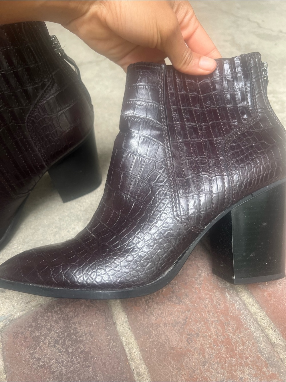 Zara Women's Croc-Embossed Ankle Boots in Deep Burgundy